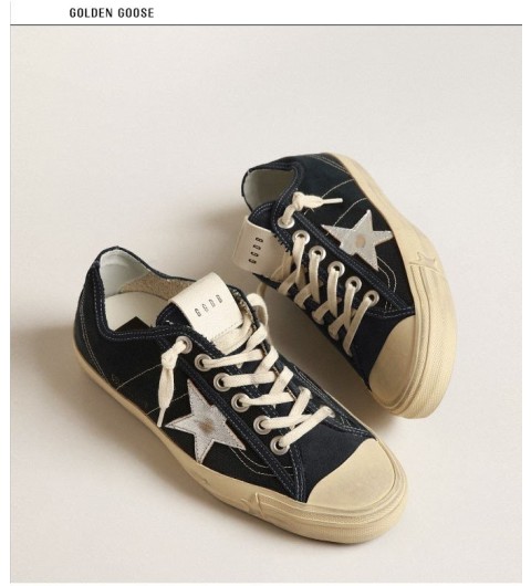 골든구스 23S/S 라미네이티드 레더 스타 네이비블루 캔버스 브이스타 -네이비-