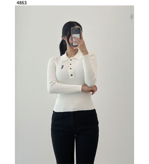 입생로랑 카브리엘 자수 골지 티셔츠 - 2 Color