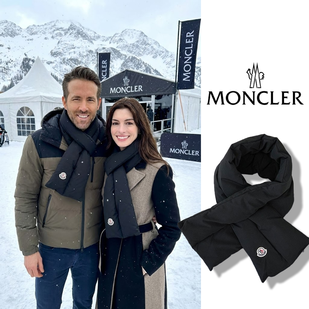 몽클레어 남여공용 로고 패치 시어링 패딩 머플러 - 블랙