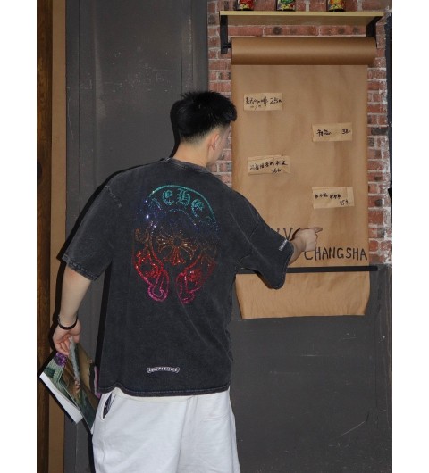 크롬하츠 스컬 큐빅 말발굽 워싱 라운드 반팔