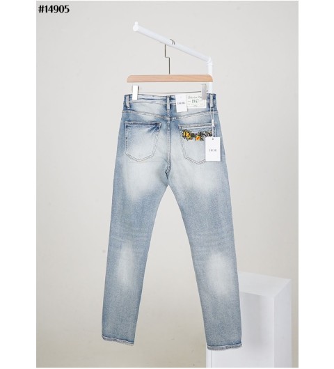 디올 남성 TEARS 플라워 워싱 슬림핏 데님 팬츠