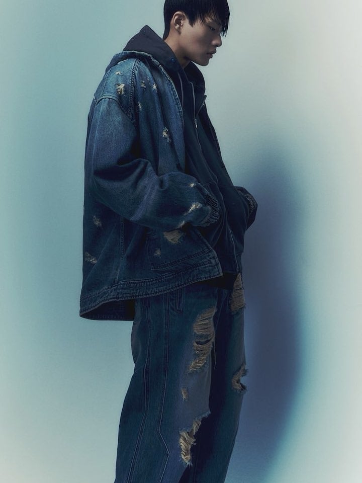 준지 워싱 데님 후드자켓