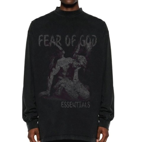 피어오브갓 FOG ESSENTIALS 2024F/W 우울한 엔젤레터 로고 프린트 워싱 긴팔티