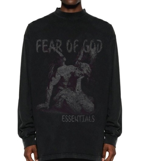 피어오브갓 FOG ESSENTIALS 2024F/W 우울한 엔젤레터 로고 프린트 워싱 긴팔티