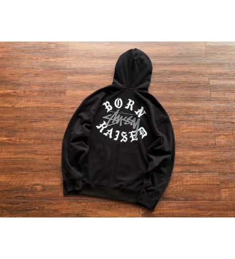 스투시 x 본앤레이즈드 로고 후드 집업 블랙