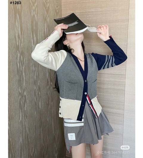 톰브라운 여성 배색 가디건