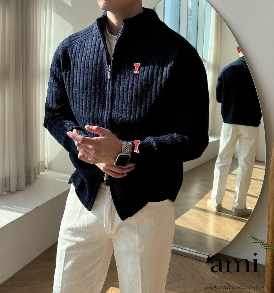 아미 스몰하트 골지 니트 블루종 (2color) -20190