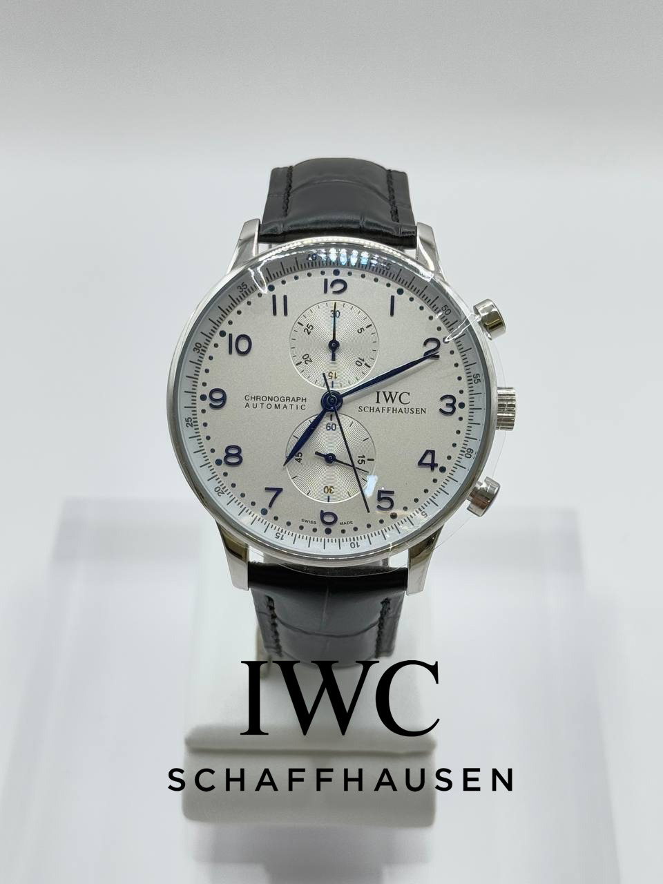 IWC 포르투기스 흰판 블루핸즈 은장 가죽밴드 시계 40미리 (국내공장 AS가능)