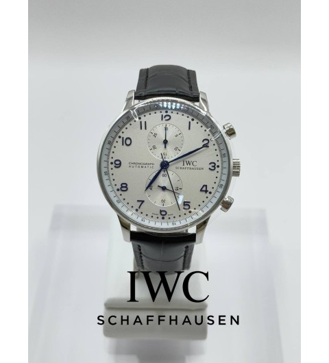 IWC 포르투기스 흰판 블루핸즈 은장 가죽밴드 시계 40미리 (국내공장 AS가능)