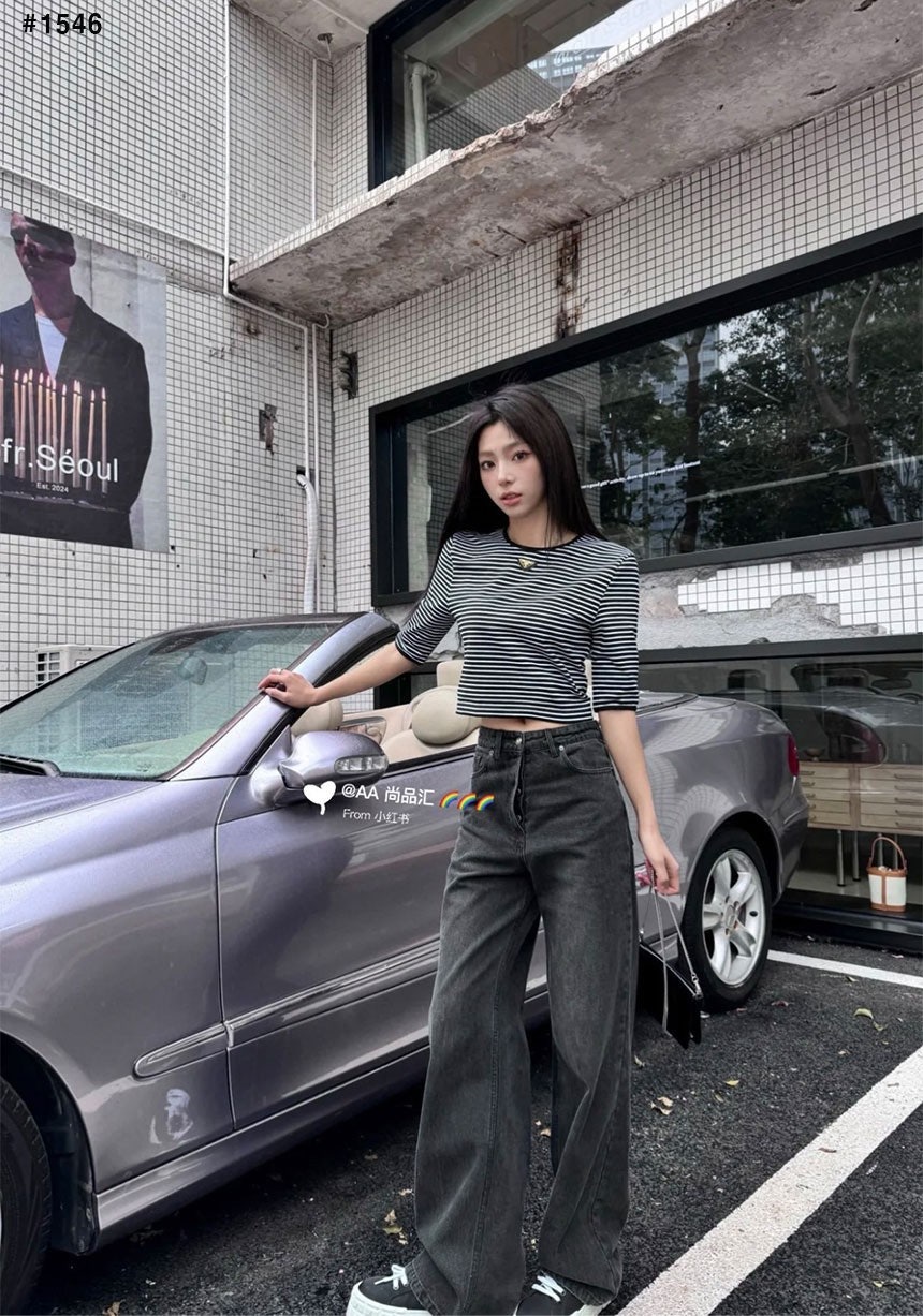 프라다 여성 삼각로고 흑청 데님진 청바지 (프라다 벨트 증정)