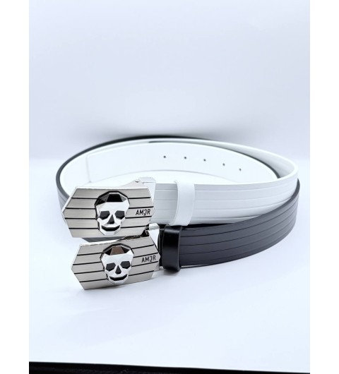 어메이징크리 남성 헥사 스컬 버클 베이직 레더 벨트 2color