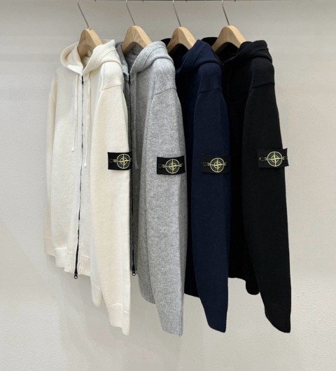 스톤아일랜드 램스울 와펜 패치 니트 후드 집업 (4color)