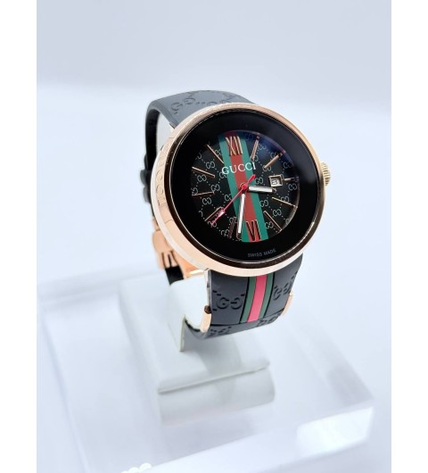 구찌 삼선 금장 블랙 러버밴드 시계 (국내공장 AS가능)