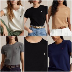 폴로 랄프로렌 코튼 블렌드 숏 슬리브 라운드 니트 (여성용)