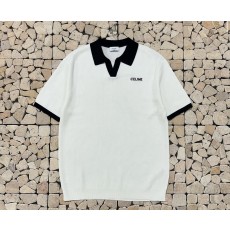 셀린느 배색 오픈 카라 니트 반팔 (2color) -20255