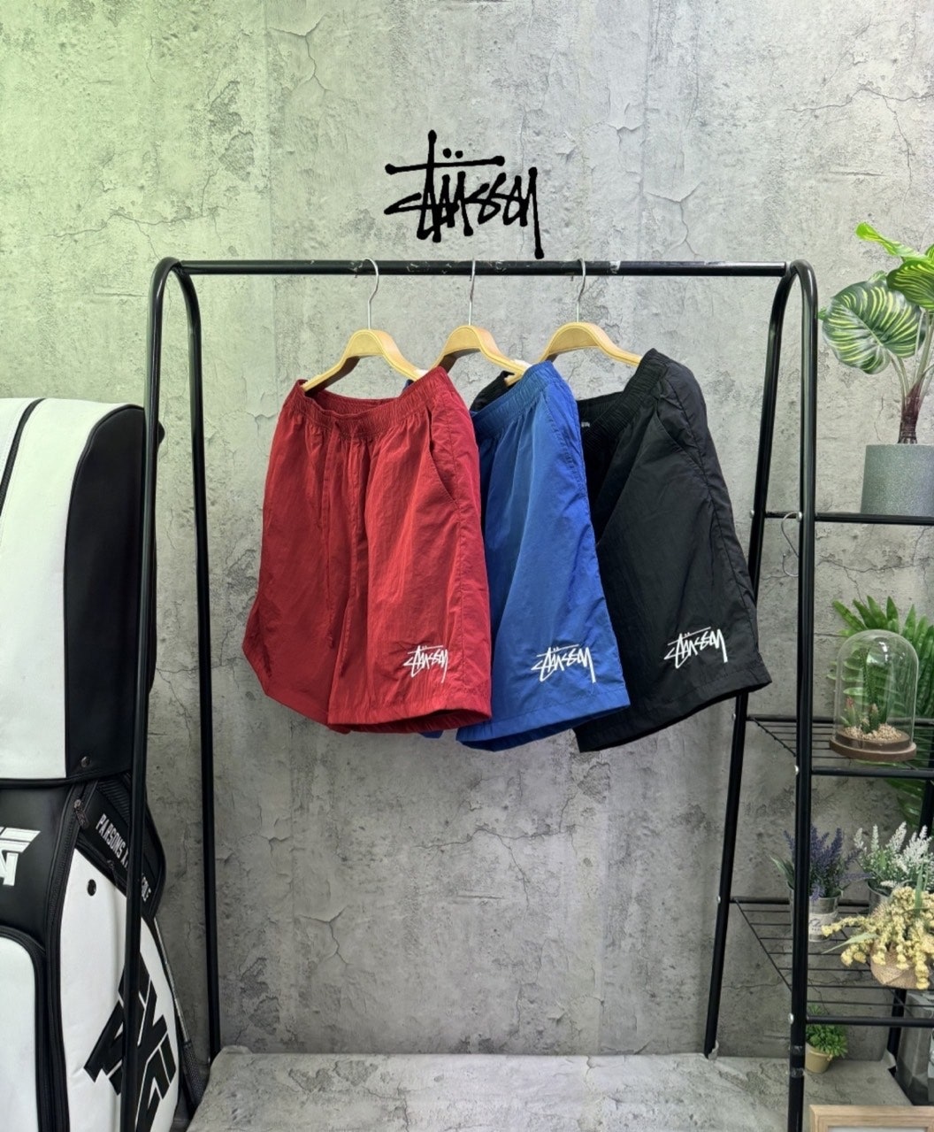 스투시 자수 나일론 하프팬츠 3color