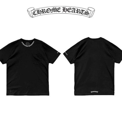 크롬하츠 넥 레터링 반팔티 - 블랙