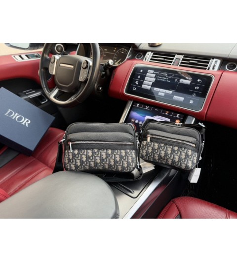 디올 Rider 2.0 지퍼 메신저백 베이지 & 블랙 Oblique 자카드