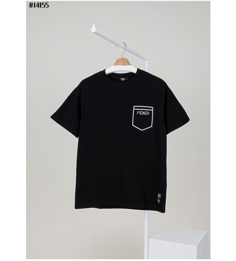 펜디 남성 화이트 포켓 레터링 로고 코튼 반팔티