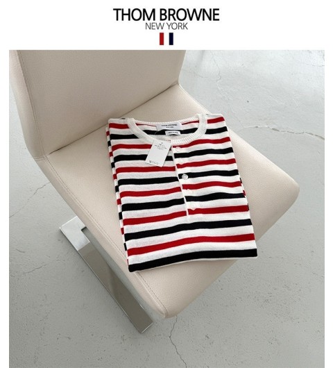 톰브라운 라운드단가라 저지 니트반팔