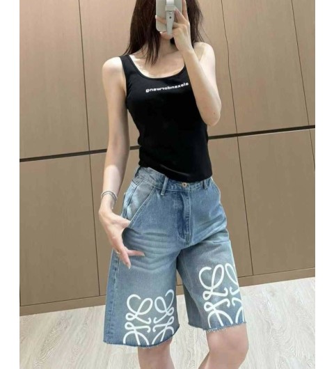 로에베 여성 아나그램 로고 6부 데님 쇼츠팬츠