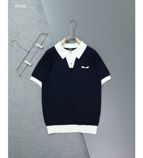 펜디 몬스터 아이 클래식 카라 반팔 니트