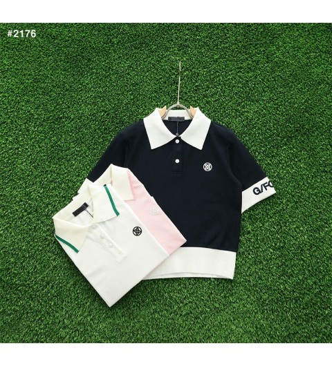 지포어 여성 팔 자수 반팔 니트 - 3 Color