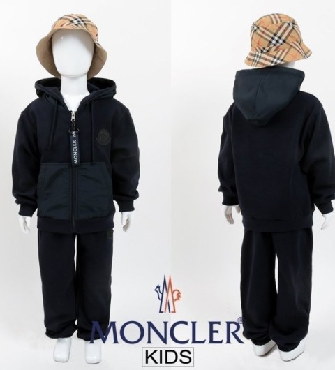 몽클레어 키즈 빅로고 배색 후드집업 셋업  -네이비-