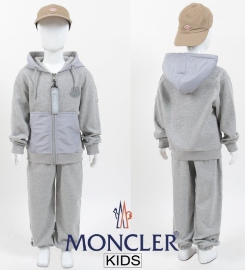 몽클레어 키즈 빅로고 배색 후드집업 셋업  -그레이-