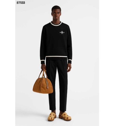 프라다 자수 로로 배색 울 블렌드 니트 풀오버