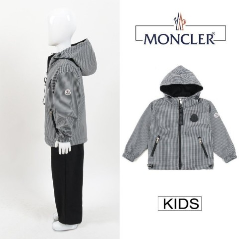 몽클레어 키즈 빅로고 체크 바람막이