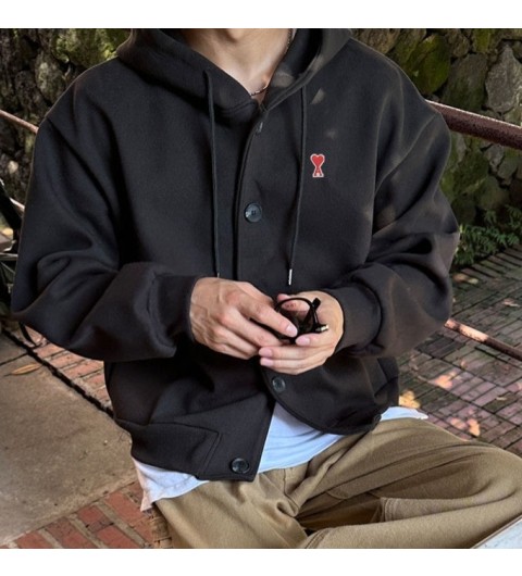 아미 후드 단추 가디건 (4color) -20429