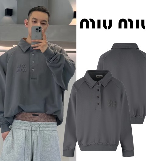 2025 미우미우 디스트레스드 코튼 폴로 스웨트 셔츠 (남여공용) -정품급-