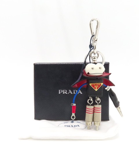 프라다 레더 블라드 트릭 키체인 블랙