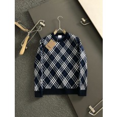 버버리 사선체크 풀오버 양모 라운드 니트