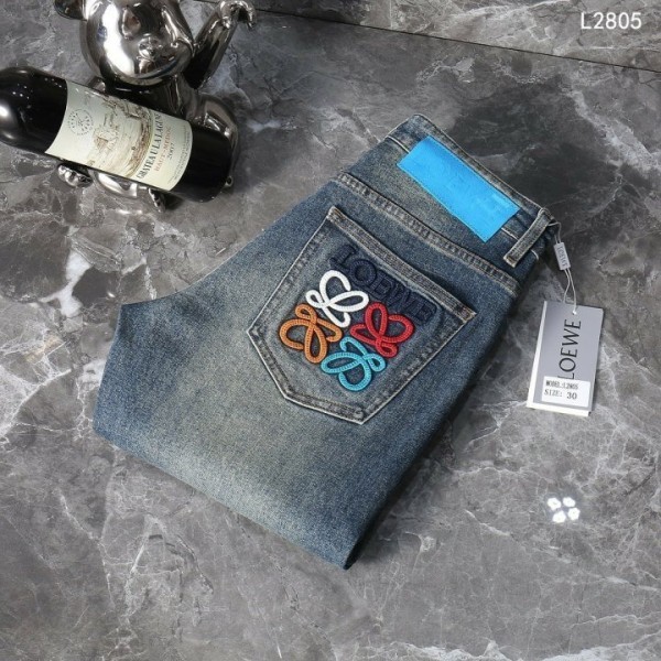 로에베 아나그램 포켓 자수 데님 팬츠-레플리카 사이트 쇼핑몰
