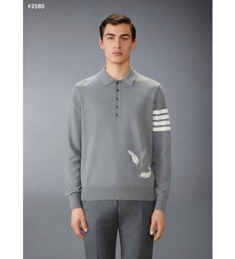 톰브라운 남성 페더 인타르시아 4바 카라 니트