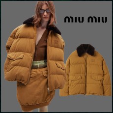 미우미우 여성 로고 자수 개버딘 패딩 다운자켓