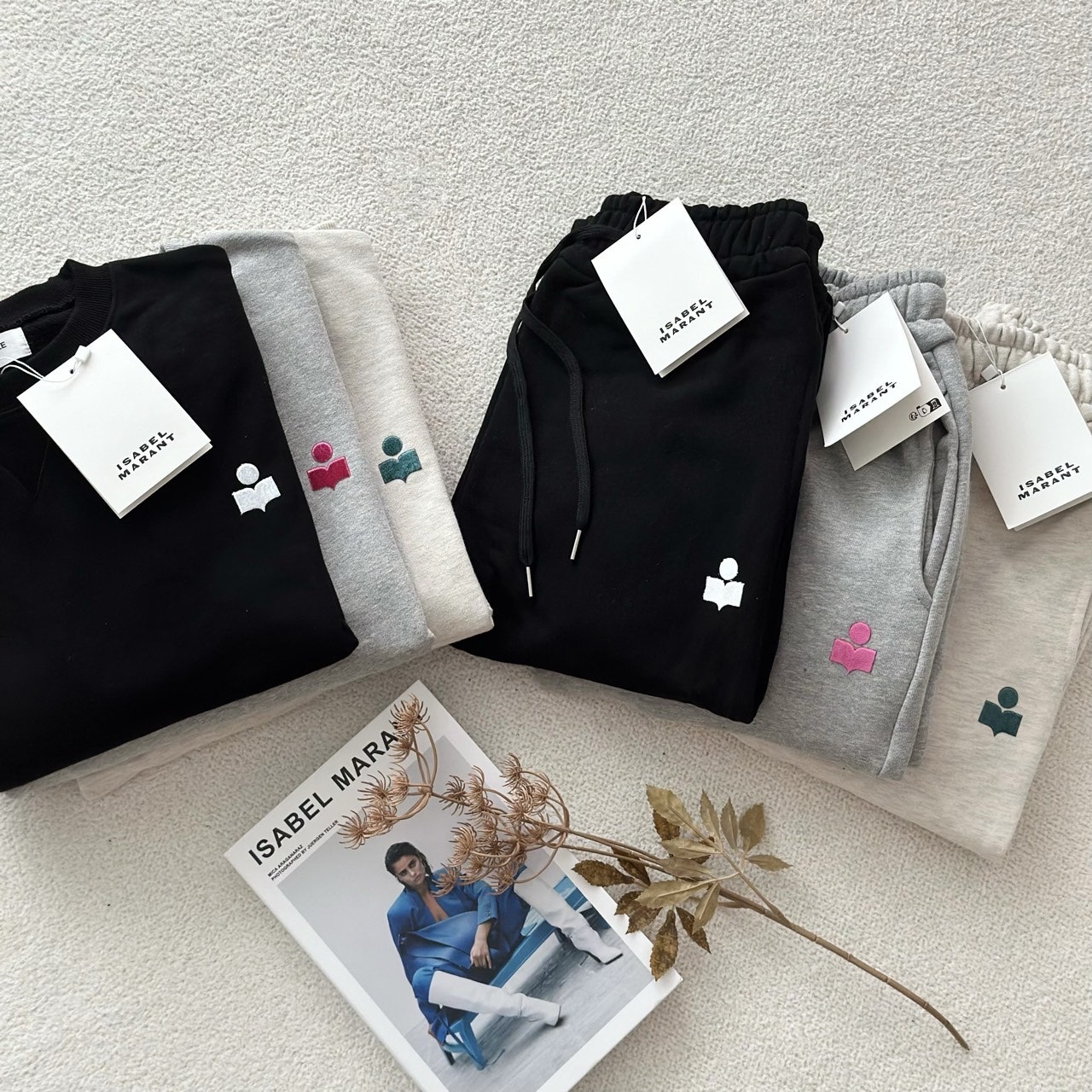 이자벨 마랑 마일리 플록크드 맨투맨 스웻 셔츠 셋업 (3color)
