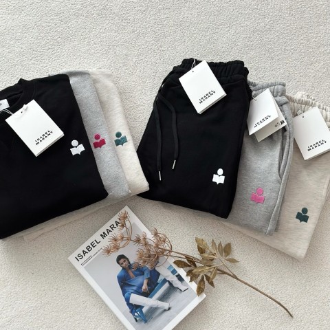 이자벨 마랑 마일리 플록크드 맨투맨 스웻 셔츠 셋업 (3color)