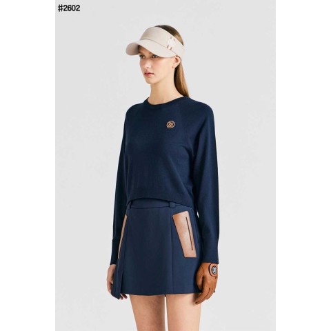 지포어 여성 크롭 롱 슬리브 크루넥 스웨터 - 2 Color