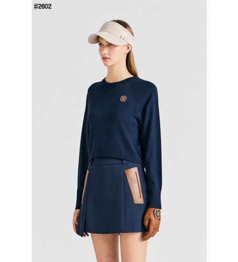 지포어 여성 크롭 롱 슬리브 크루넥 스웨터 - 2 Color