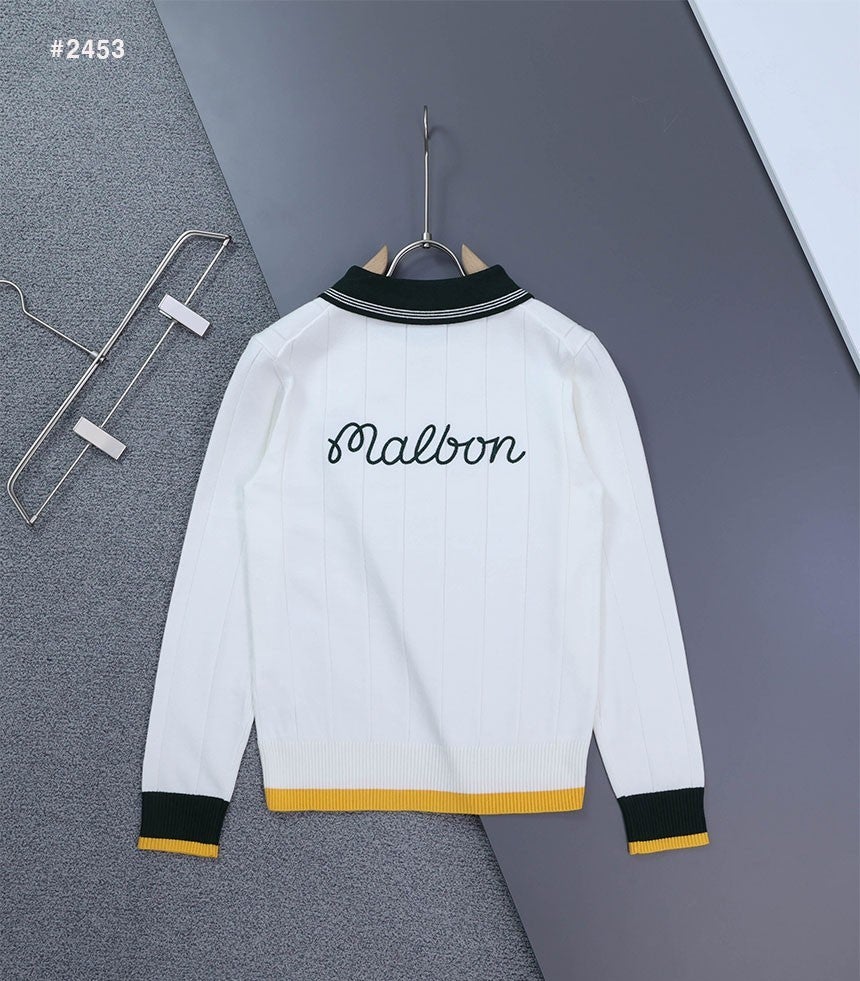 말본 여성 스트라이프 변형에리 카라 니트