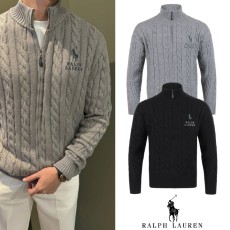 폴로 랄프로렌 빅포니 레터링 꽈배기 울 니트집업  (2color)