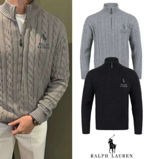 폴로 랄프로렌 빅포니 레터링 꽈배기 울 니트집업  (2color)