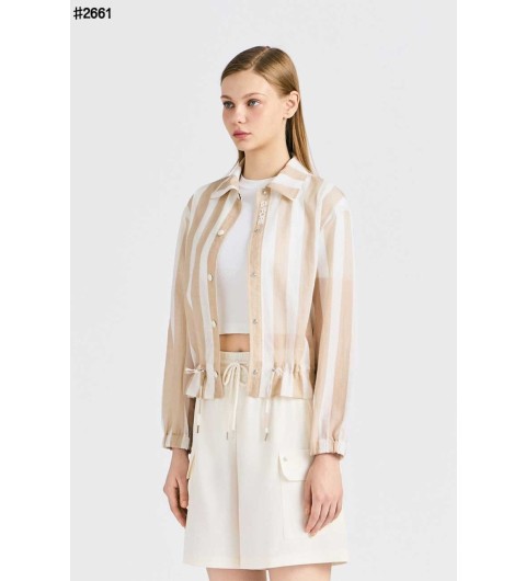 지포어 여성 경량 우븐 스트라이프 셔켓 - 2 Color