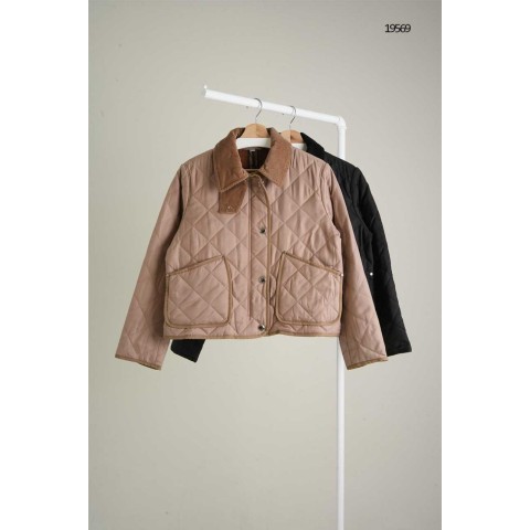 버버리 여성 코듀로이 카라 크롭 퀼팅 자켓 - 2 Color