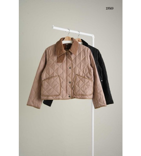 버버리 여성 코듀로이 카라 크롭 퀼팅 자켓 - 2 Color