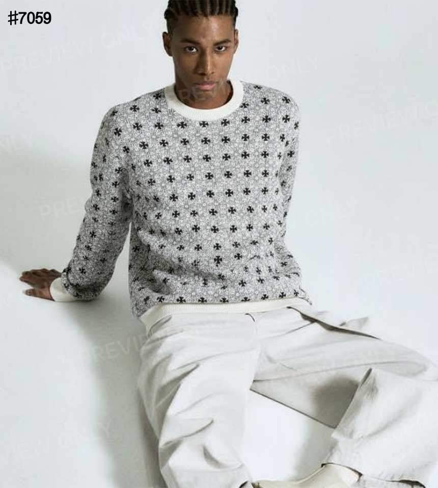 크롬하츠 세메테리 자카드 패턴 울 니트 풀오버