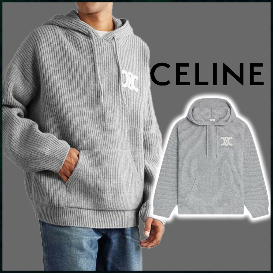 셀린느 후드 스웨터 리브드 울 니트